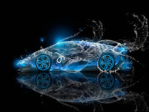 Grafika 3D z samochodem rozpryskującym wodę