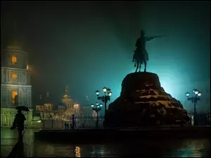 Posąg, Ukraina, Noc, Kijów