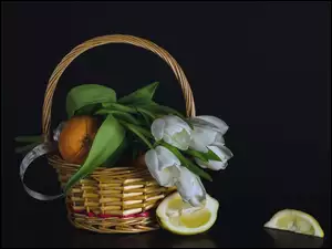 Owoce, Bukiet, Tulipanów, Białych, Koszyk
