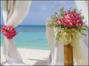 Kwiatów, Morze, Bukiet, Ślub, Różowych, Plaża