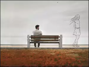Chłopak na ławce i dziewczyna w jego wspomnieniach