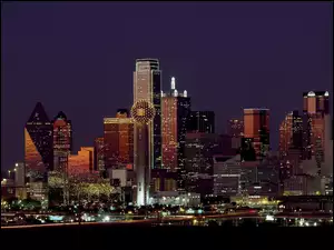 Dallas, Miasto nocą, Teksas, Stany Zjednoczone