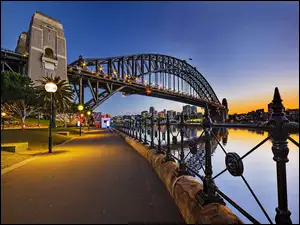 Świt, Miasta, Rzeka, Sydney, Most, Panorama
