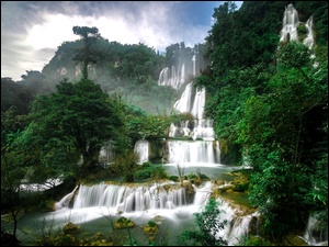 Drzewa, Wodospad, Tajlandia, Thi Lo Su, Kaskada