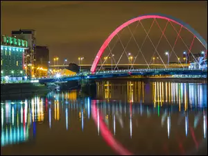 Dom, Rzeka, Wielka Brytania , Glasgow , Szkocja, Most, Noc