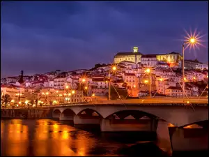 Miasto, Most, Portugalia, Rzeka, Coimbra, Noc