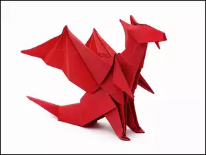 Czerwony smok w sztuce origami na białym tle