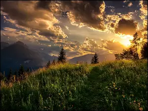 Zachód słońca Alpy Tyrol Austria