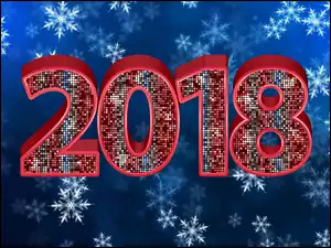 Nowy Rok 2018 na niebieskim tle ze śnieżynakmi