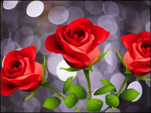 Trzy graficzne czerwone róże