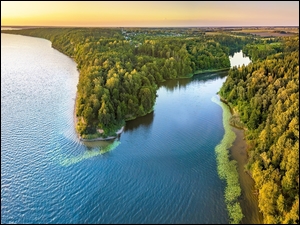 Jezioro Kaunas Reservoir z lasami