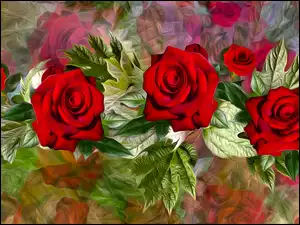 Graficzne czerwone róże z listkami