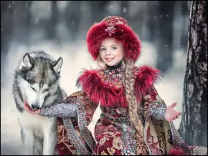Dziewczynka z Siberian husky