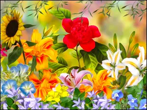 kwiaty letnie w grafice wektorowej 2D