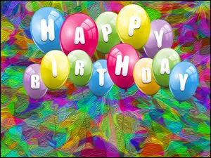 Napis Urodziny z balonami w grafice