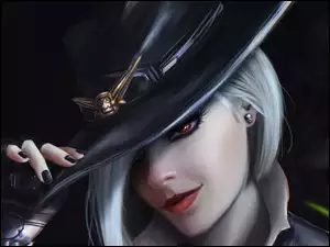 Kobieca twarz w kapeluszu