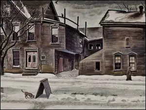 Obraz starych domów w zimie