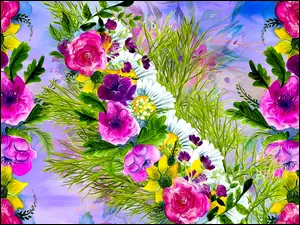 Graficzne barwne kwiaty wiosenne