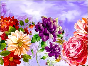 Graficzne kolorowe różne kwiatuszki