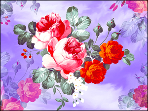 Graficzny kolorowy bukiet róż