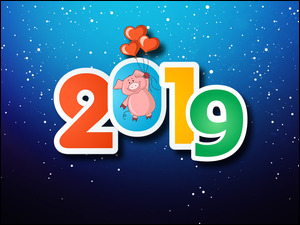 Data 2019 z świnką i balonami