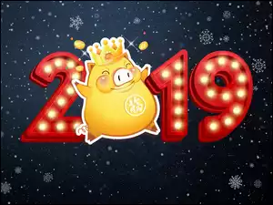 Nowy Rok 2019 z świnką i płatkami śniegu