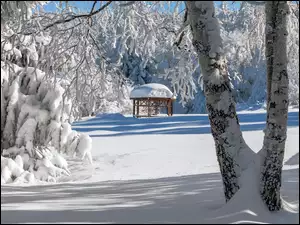 altanka w parku zimą