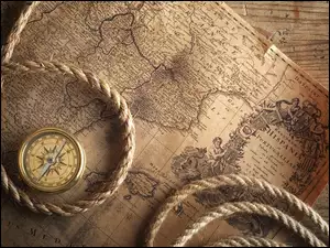Stara mapa z kompasem i sznurem