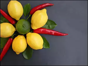 Kwiat cytryny, chili i liści