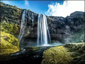 Islandia, Skały, Wodospad Seljalandsfoss, Roślinność