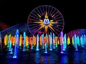 Kalifornia, Anaheim, Noc, Stany Zjednoczone, Fontanna, Diabelski młyn, Disneyland