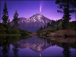 Kometa, Góra, Jezioro, Kalifornia, Mount Shasta, Noc, Stany Zjednoczone, Stratowulkan