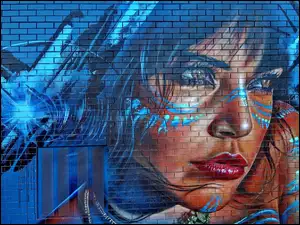 Street art, Dziewczyna, Makijaż, Mural