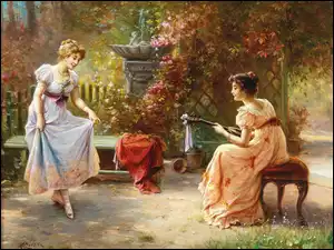 Dwie dziewczyny w ogrodzie