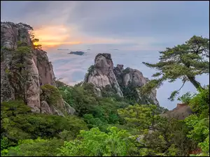 Szczyty, Góry, Park Narodowy Bukhansan, Korea Południowa, Drzewa, Skały, Dobongsan