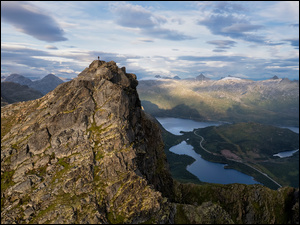 Lofoty, Chmury, Góry, Norwegia, Jeziora
