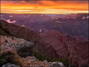 Park Narodowy Wielkiego Kanionu, Stany Zjednoczone, Kaniony, Zachód słońca, Arizona