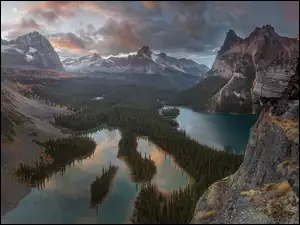 Chmury, Góry, Las, Lake OHara, Kolumbia Brytyjska, Kanada, Jeziora, Park Narodowy Yoho, Mary Lake, Drzewa