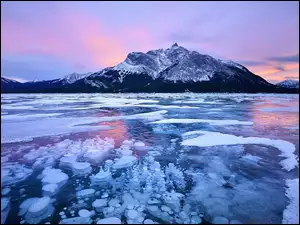 Kanada, Góry, Alberta, Abraham Lake, Lód, Canadian Rockies, Zamarznięte, Zima, Jezioro