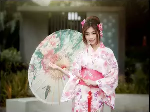 Parasolka, Kobieta, Japonka, Kimono
