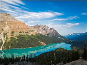 Jezioro Peyto Lake na tle gór w Parku Narodowym Banff w Kanadzie