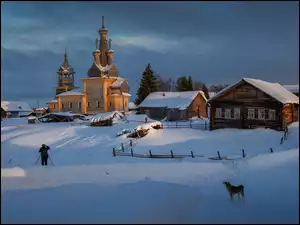 Zasypana śniegiem wieś Kimzha
