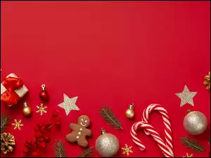 Bombki, Gałązki, Boże Narodzenie, Prezent, Ciasteczko, Szyszki, Cukierki