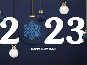 2023, Nowy Rok, Napis, 2D, Bombki, Happy New Year