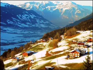 Lasy, Austria, Góry, Domy, Tyrol