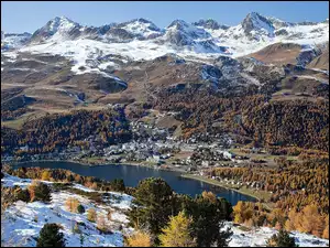Jezioro, St.Moritz, Lasy, Alpy, Kurort