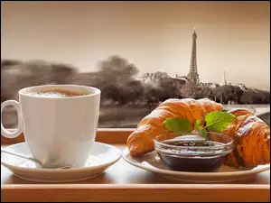 Rogalik, Śniadanie, Paryż, Eiffla, Kawa, Wieża