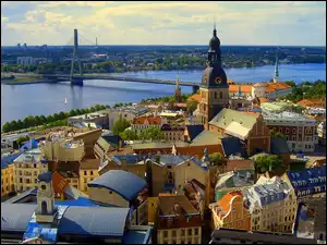 Miasto, Rzeka, Ryga, Łotwa, Most