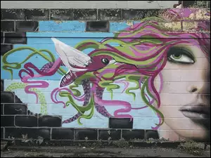 Street art, Kobieta, Mural, Ściana, Twarz