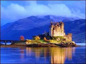 Eilean Donan, Zamek, Góry, Szkocja, Most, Woda